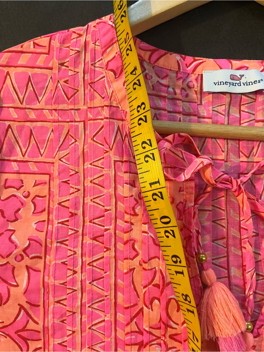 Vineyard vines Women’s Pink Printed Peasant Blouse with Tassel Tie - Picture 10 of 12